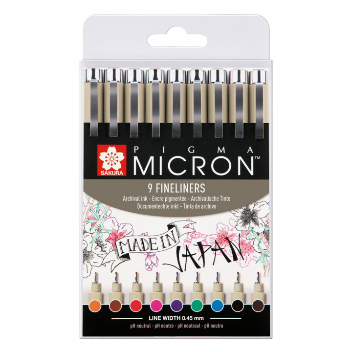 Pigma Micron Fineliner Color 9 kpl ryhmässä Kynät / Kirjoittaminen / Finelinerit @ Pen Store (103306)