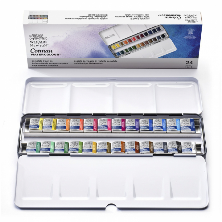 Cotman Akvarelliväri Sketchers Metalli Rasia 24 ½ - Kuppia ryhmässä Taiteilijatarvikkeet / Taiteilijavärit / Akvarellivärit @ Pen Store (107244)