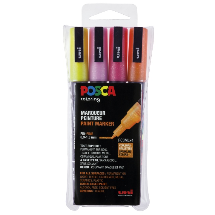 Posca PC-3M Glitter Red tones 4-setti ryhmässä Kynät / Taiteilijakynät / Maalitussit @ Pen Store (110416)