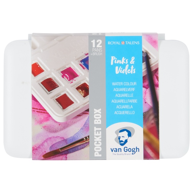 Pocket Box Akvarellivärit Pinkki & Violetti 12-setti