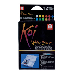 Koi Water Colors Pocket Field Sketch Box 12 + Brush ryhmässä Taiteilijatarvikkeet / Taiteilijavärit / Akvarellivärit @ Pen Store (125610)